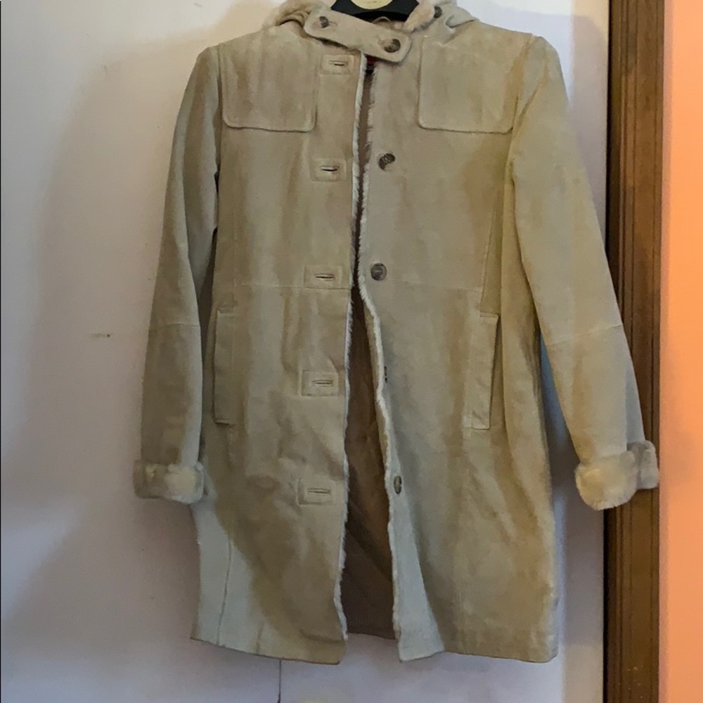L.O.G.G. Tan Suede Jacket with Faux Fur and hood